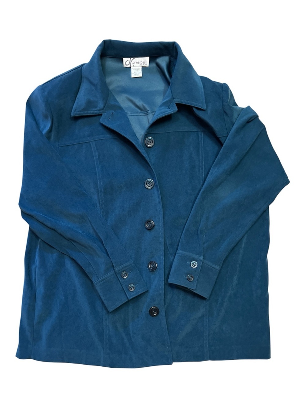 Dressbarn Woman Size 1X Teal Blue Faux Suede Button Front Jacket Shacket